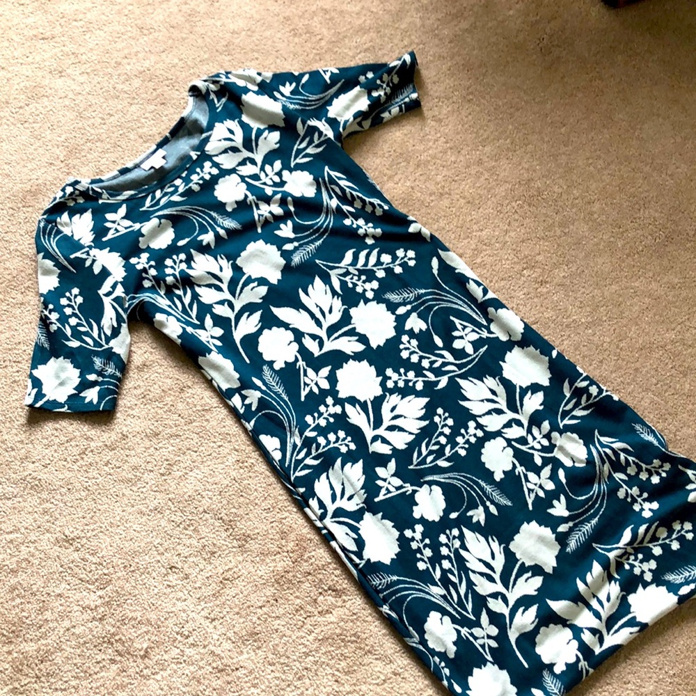 Lularoe stretch dress XS floral tapestry-like, dark teal